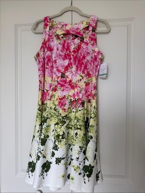 Gabby Skye Pink Yellow Green Floral A-Line Dress